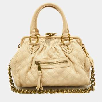 Pre Owned Marc Jacobs Light Beige Quilted Leather Stam Satchel