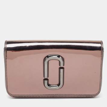 Pre Owned Marc Jacobs Grey Patent Leather The Long Shot Mirrored Clutch