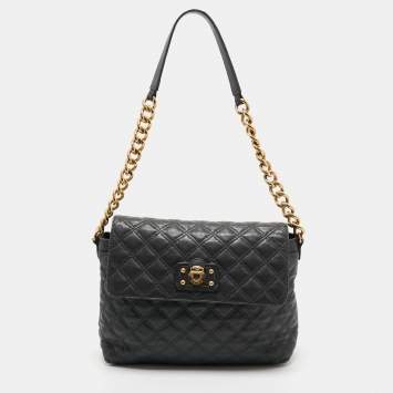 Pre Owned Marc Jacobs Dark Grey Quilted Leather Flap Shoulder Bag