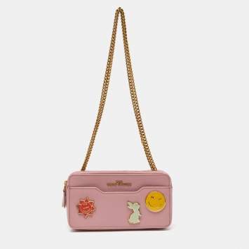 Pre Owned Marc Jacobs Pink Leather Double Zip Chain Clutch