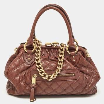 Pre Owned Marc Jacobs Burgundy Quilted Leather Stam Satchel