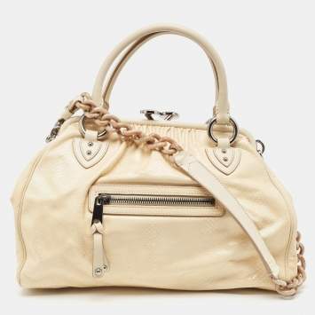 Pre Owned Marc Jacobs Cream Snakeskin Embossed Leather Stam Satchel