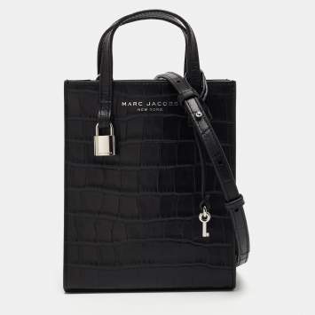 Pre Owned Marc Jacobs Black Croc Embossed Leather Micro Tote