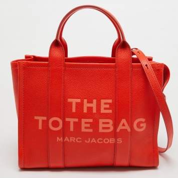 Pre Owned Marc Jacobs Orange Leather Medium The Tote Bag