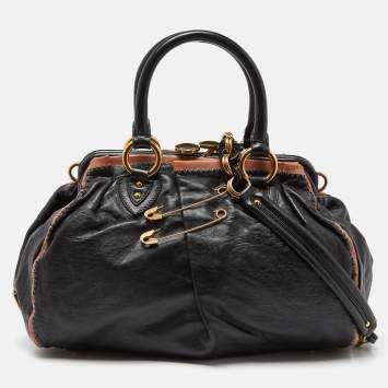 Pre Owned Marc Jacobs Black/Beige Leather Safety Pin Stam Satchel