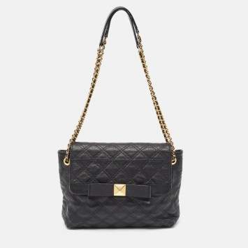 Pre Owned Marc Jacobs Black Quilted Leather Bow Shoulder Bag