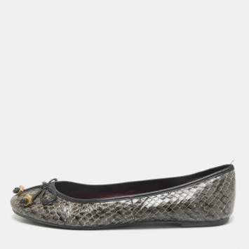 Pre Owned Marc Jacobs Green Python Leather Ballet Flats Size 38