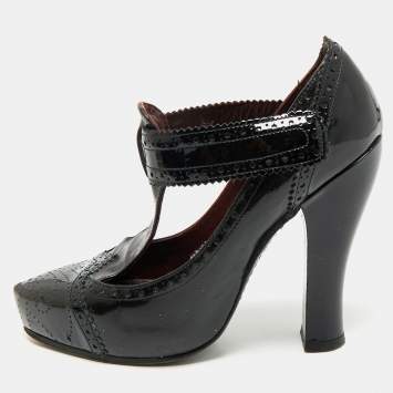Pre Owned Marc Jacobs Burgundy/Black Patent Leather Mary Jane Pumps Size 37