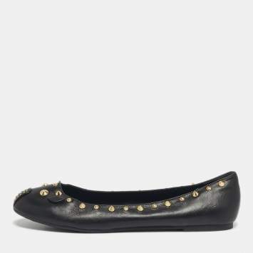 Pre Owned    Marc by Marc Jacobs Black Leather Spike Mouse Ballet Flats Size 40
