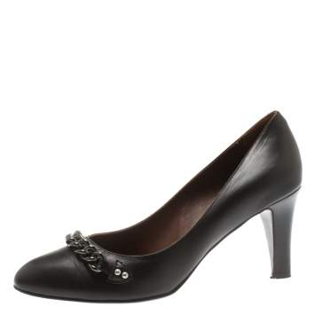 Pre Owned Marc Jacobs Black Leather Chain Detail Pumps Size 40