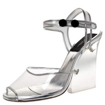 Pre Owned Marc Jacobs Silver PVC and Leather Plexiglass Heel Sandals Size 35