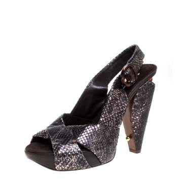 Pre Owned Marc Jacobs Black/Bronze Snakeskin Platform Sandals Size 38