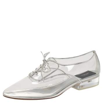 Pre Owned Marc Jacobs Silver PVC and Leather Transparent Clear Heel Oxfords Size 41