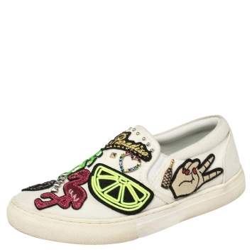 Pre Owned Marc Jacobs Off White Canvas Embellishment Low Top Sneakers Size 36