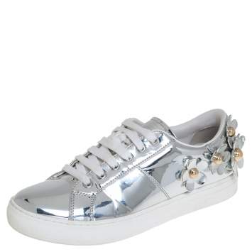 Pre Owned Marc Jacobs Silver Patent Leather Daisy Low Top Sneakers Size 41