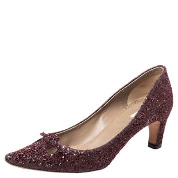 Pre Owned Marc Jacobs Burgundy Glitter Slip on Pumps Size 37