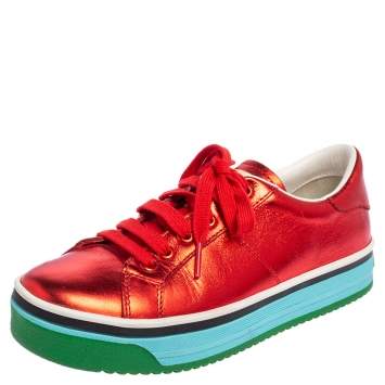 Pre Owned Marc Jacobs Metallic Red Leather Low Top Sneakers Size 37