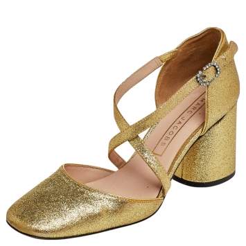 Pre Owned Marc Jacobs Gold Glitter Ankle Strap Sandals Size 36.5