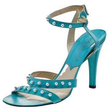 Pre Owned Marc Jacobs Blue Leather Embellished Ankle Strap  Sandals Size 38