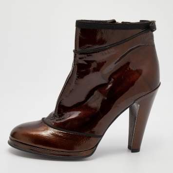 Marc Jacobs Metallic Bronze Patent Leather Ankle Length Boots Size 40.5