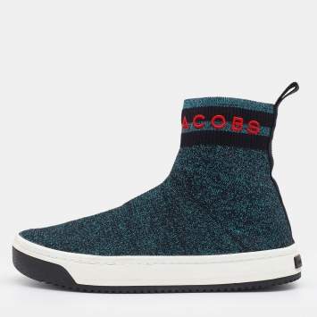 Pre Owned Marc Jacobs Metallic Blue Knit Fabric Dart Sock Sneakers Size 38