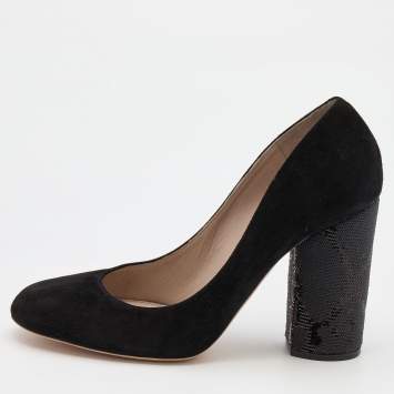 Pre Owned Marc Jacobs Black Suede Block Heel Pumps Size 38
