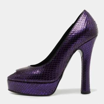 Pre Owned Marc Jacobs Purple Python Leather Peep Toe Pumps Size 38