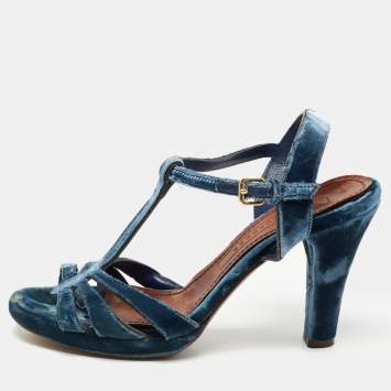 Pre Owned Marc Jacobs Blue Velvet Ankle Strap Sandals Size 39