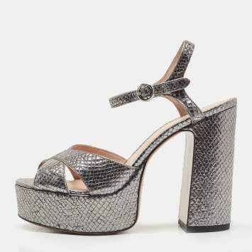 Pre Owned Marc Jacobs Metallic Grey Embossed Snakeskin Lust Platform Sandals Size 38