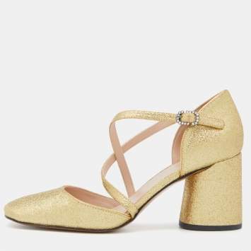 Pre Owned Marc Jacobs Gold Glitter Block Heel Ankle Strap Sandals Size 38