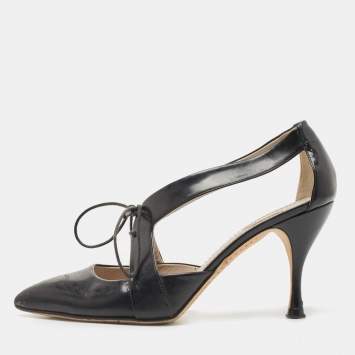Pre Owned Marc Jacobs Black Leather Lace Tie Pumps Size 36.5