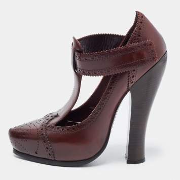 Pre Owned Marc Jacobs Burgundy Leather Mary Jane Pumps Size 37