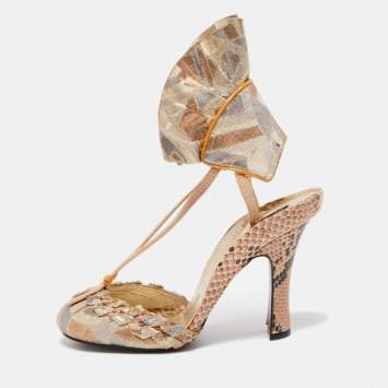Pre Owned Marc Jacobs Metallic Lurex Fabric Ruffle Ankle Strap Pumps Size 37
