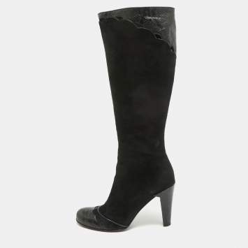 Pre Owned Marc Jacobs Black Python Embossed Leather and Suede Knee High Boots Size 39.5