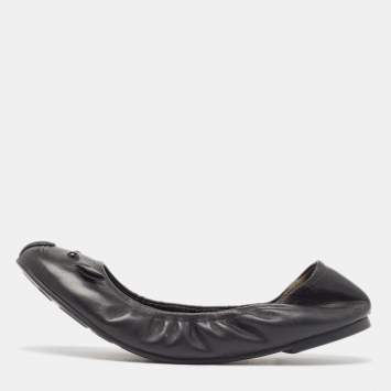 Pre Owned Marc Jacobs Black Leather Mouse Scrunch Ballet Flats Size 40