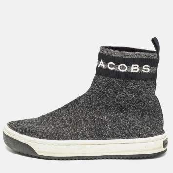 Pre Owned Marc Jacobs Black/Silver Knit Fabric Dart Sock Sneakers Size 37
