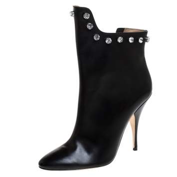 Pre Owned Marco De Vincenzo Black Leather And PVC Crystal Studded Trim Ankle Boots Size 41