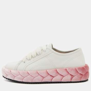 Pre Owned Marco De Vincenzo White/Pink Leather Low Top Sneakers Size 36