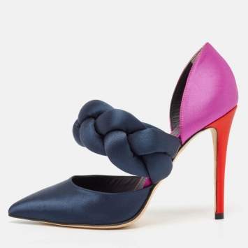 Pre Owned Marco de Vincenzo Multicolor Velvet  Braided Strap Pumps Size 38.5