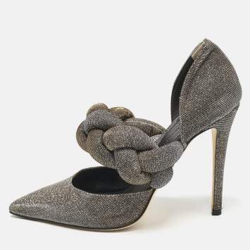 Pre Owned Marco de vincenzo Gold/Silver Lurex Fabric Braided D'orsay Pumps Size 38