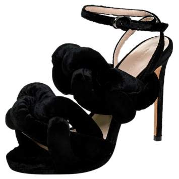 Pre Owned Marco De Vicenzo Black Velvet Braided Ankle Strap Sandals Size 35
