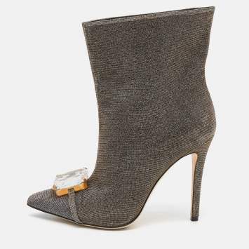 Pre Owned Marco De Vincenzo Metallic Iridescent Lurex Fabric Crystal Embellished Ankle Boots Size 39