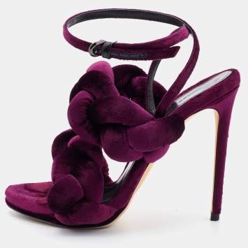 Pre Owned Marco de Vincenzo Plum Purple Braided Velvet Ankle Strap Sandals Size 38