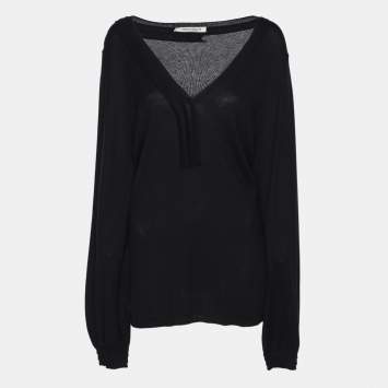 Pre Owned Marina Rinaldi Navy Blue Silk Knit Full Sleeve Sweater L
