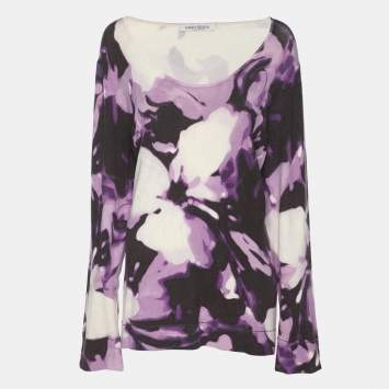 Pre Owned Marina Rinaldi Multicolor Printed Silk Sweater L