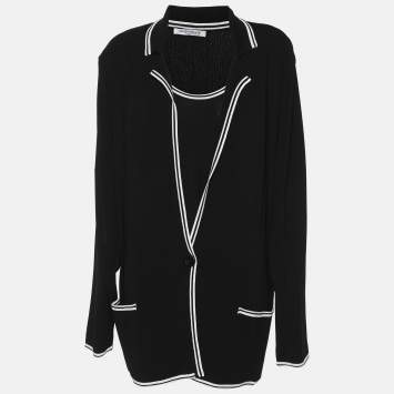 Pre Owned Marina Rinaldi Black Jersey Cardigan Set L