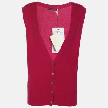 Pre Owned Marina Rinaldi Pink Cashmere Knit Waistcoat XL