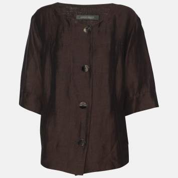 Marina Rinaldi Brown Linen Blend Short Sleeves Jacket L