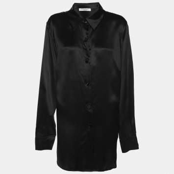 Pre Owned Marina Rinaldi Black Silk Long Sleeve Shirt L