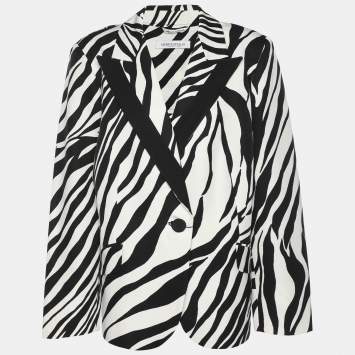 Marina Rinaldi Black/White Zebra Print Single Breasted Coat L
